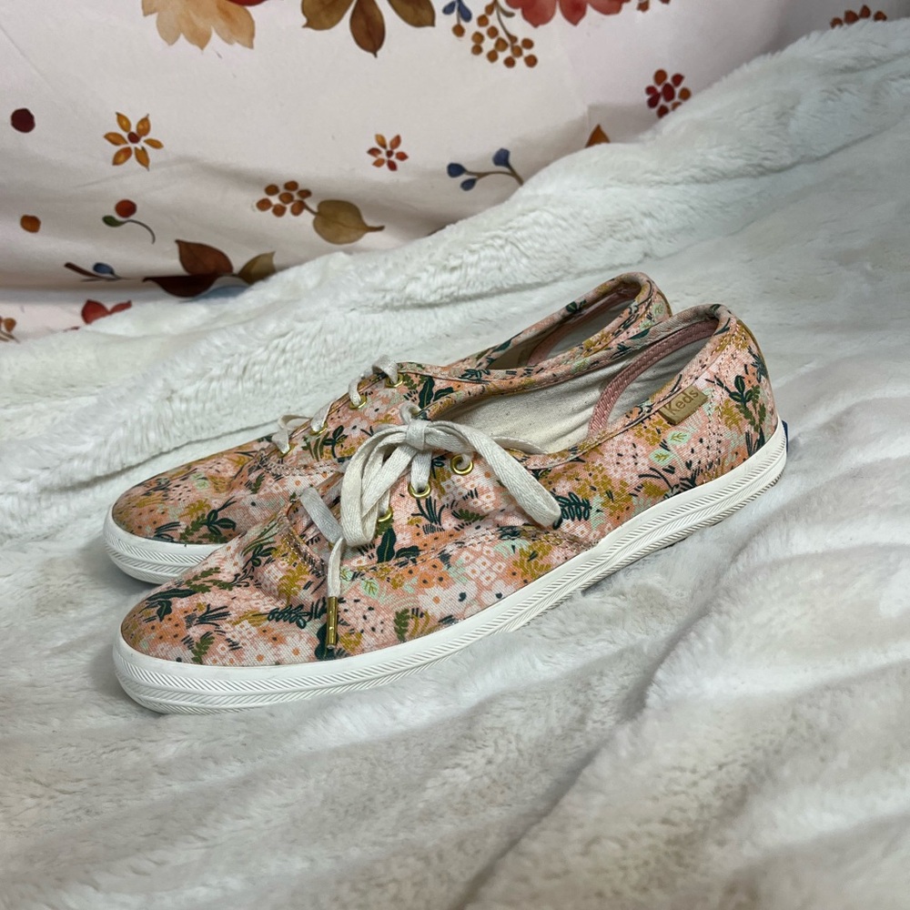 Keds Women 6 Pink Gold Maximal Foral Feminine Casual Sneakers Low Top LaceUp
